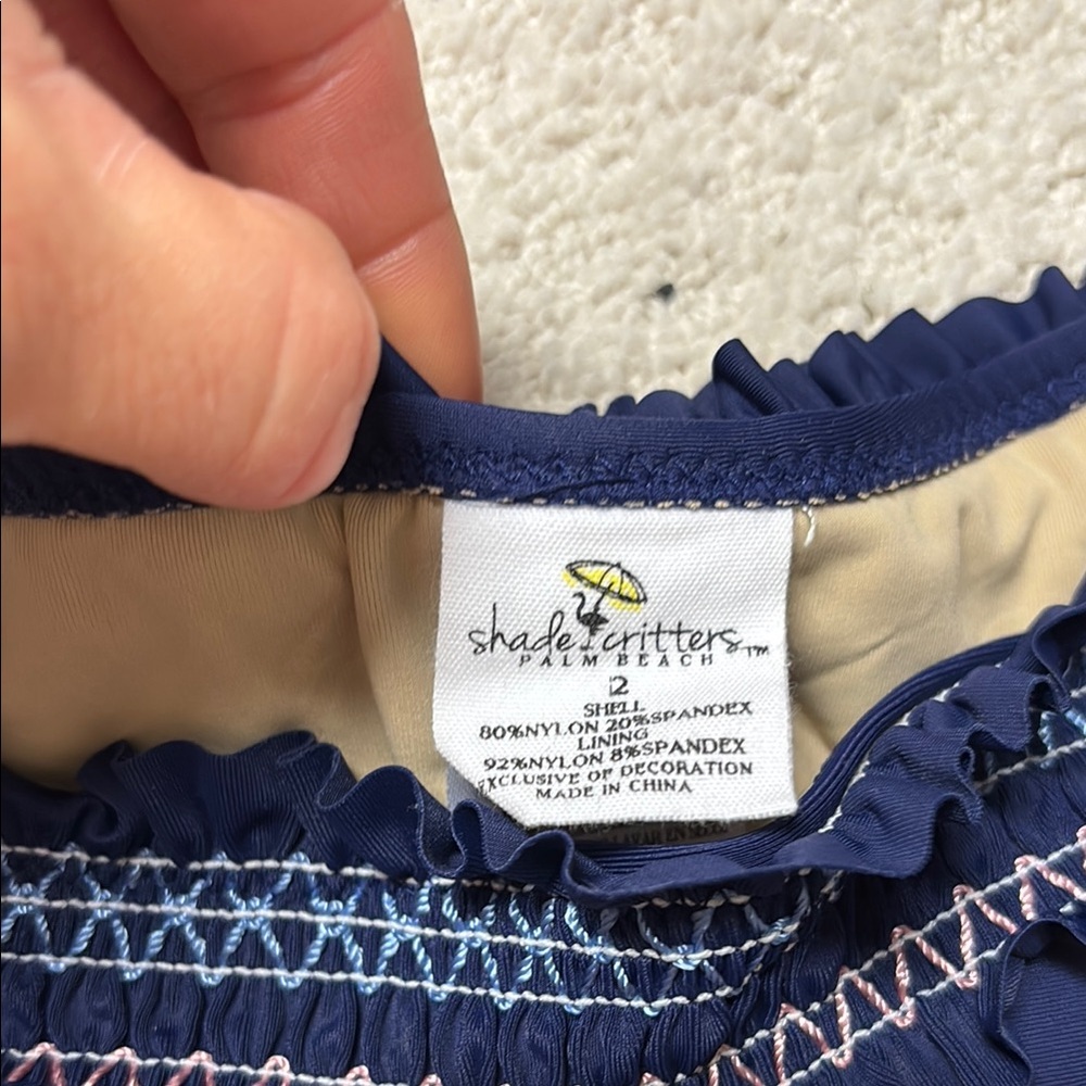 Navy Ruffled Smocked Bikini Set - Picture 2 of 2